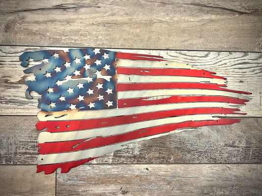 Tri Color Tattered Flag Metal Home Decor